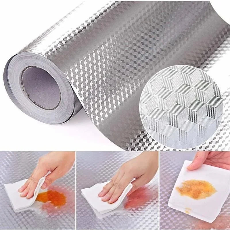 Kitchen Wallpaper Stickers Self Adhesive Aluminum Foil Oil Proof Waterproof Stickers for Countertop Drawer Cabinets Shelf Line