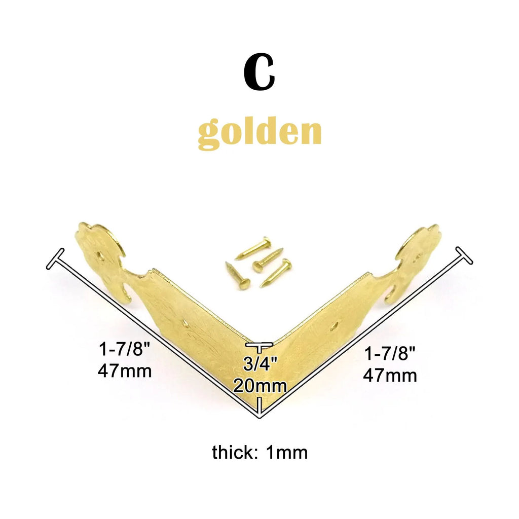 12pcs Decorative Corner Protector Guard Edge Cover for Jewelry Chest Wine Gift Box Wooden Case Table Desk Bronze Golden + Nails