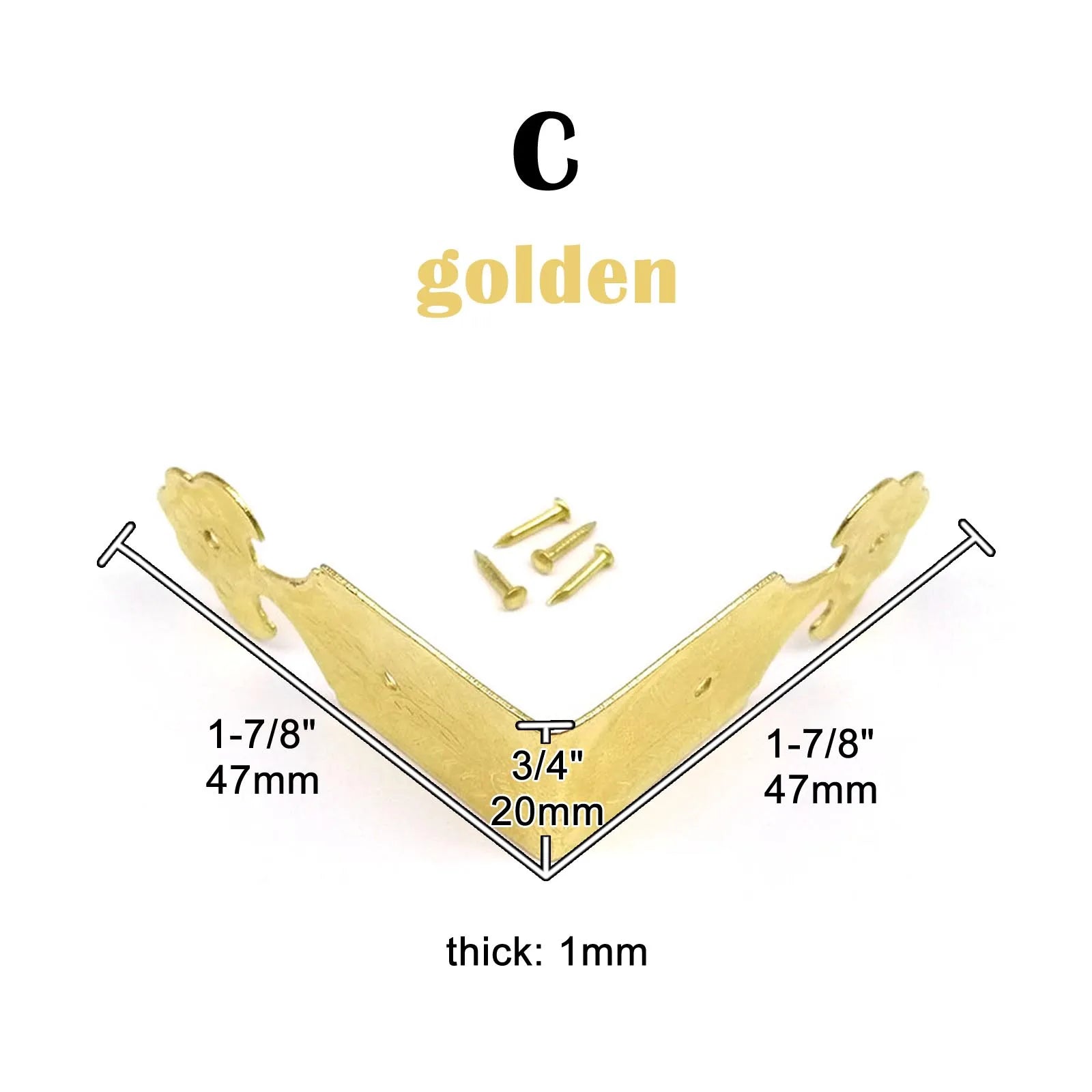 12pcs Decorative Corner Protector Guard Edge Cover for Jewelry Chest Wine Gift Box Wooden Case Table Desk Bronze Golden + Nails