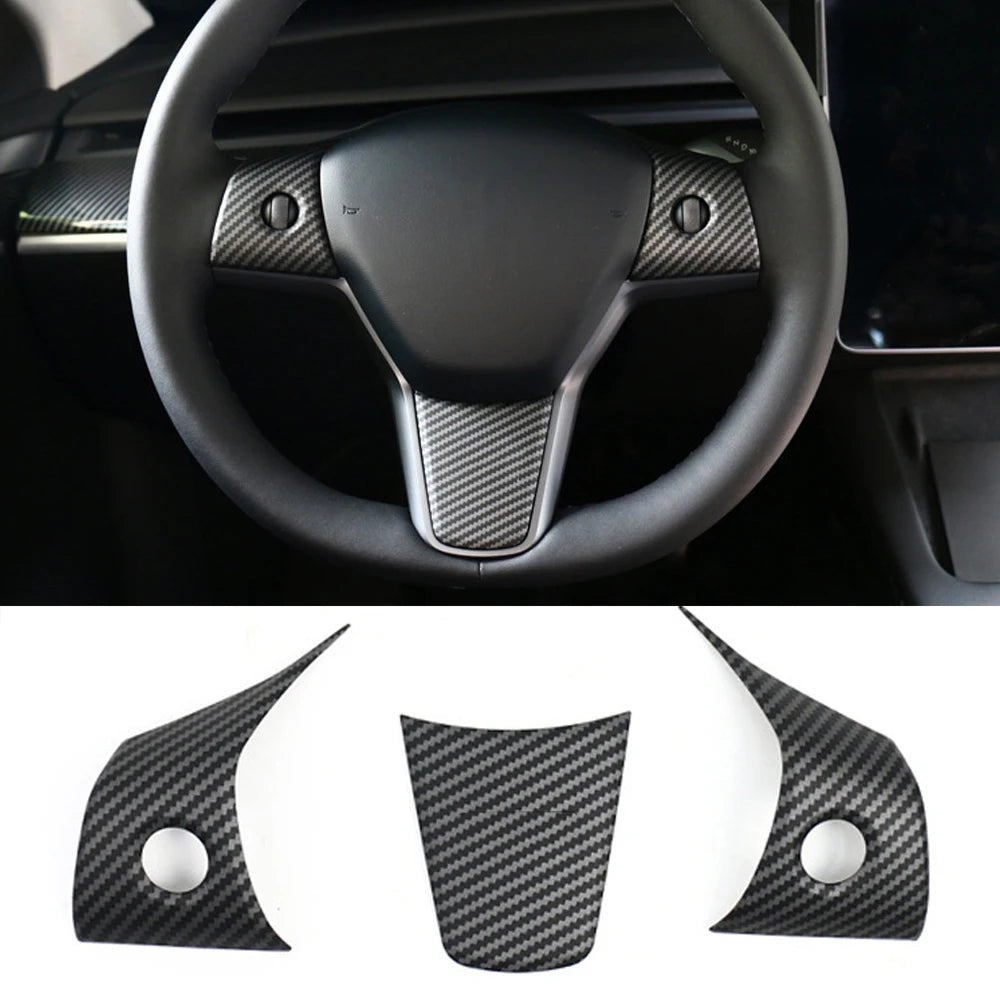 for Tesla Model Y 3 ABS Carbon Fiber Center Console Wrap Cover Kit Dashboard Armrest Door Side Trim Sticker Interior Accessories