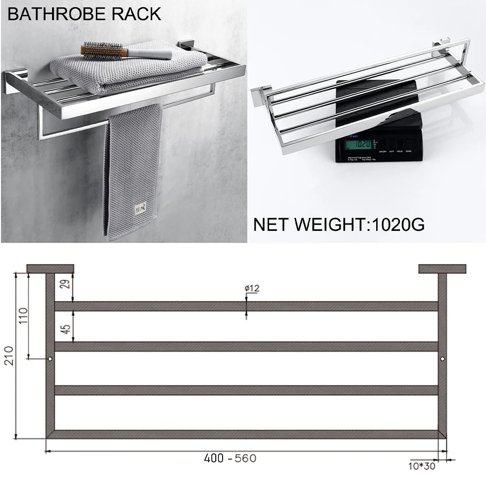 Chrome Polished WC Accessories Toilet Paper Holder Wall Hook Towel Bar Robe Hanger Rack Stainless Steel Bathroom Hardware Set