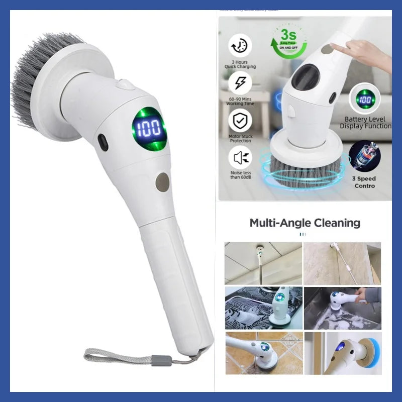 USB Electric Rotary Scrubber Cleaning Brush With LED Night Light Rotatable Household Brush Washing Kitchen Bathroom Windows