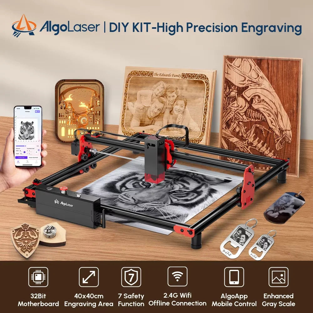 AlgoLaser DIYKIT Laser Engraver 10W Output Power,App Offline Control,Table DIY Engraver Cutter Tool For Metal/Glass/Wood Engrave