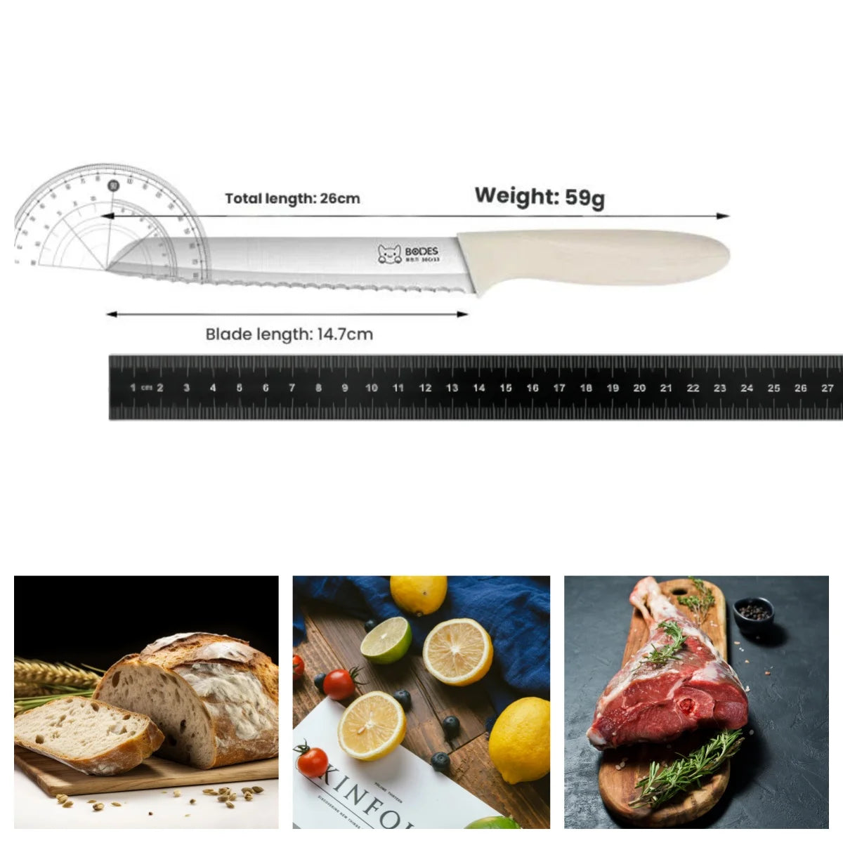 Kitchen bread knife with serrated edge, sandwich and toast slicing knife, stainless steel baking tool for cooking accessories