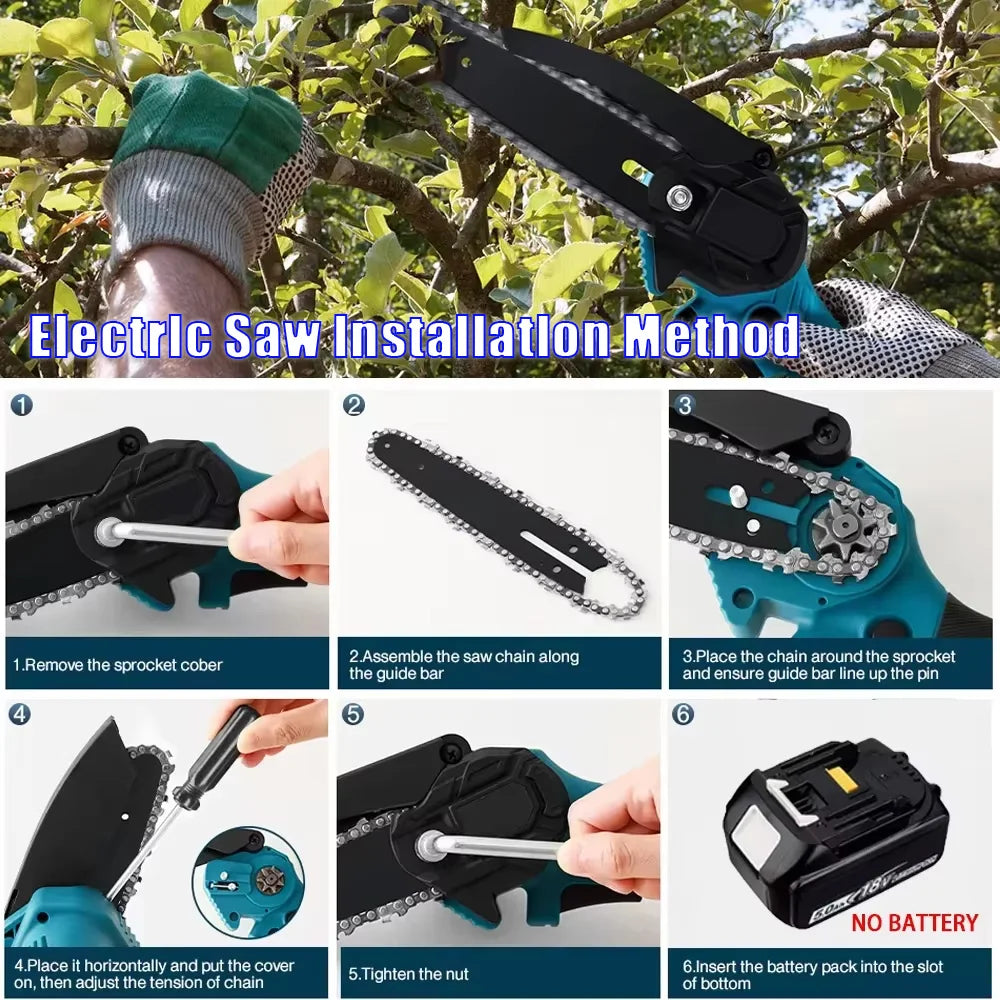 Mini Chainsaw Compact 6-inch Handheld Electric Log Cutting Tool for Woodworking Camping Yard Cleanup For Makita 18V Battery Pin