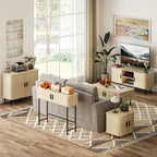 HOMCOM Sideboard Storage Cabinet with Slatted Tambour Sliding Doors Oak Tone
