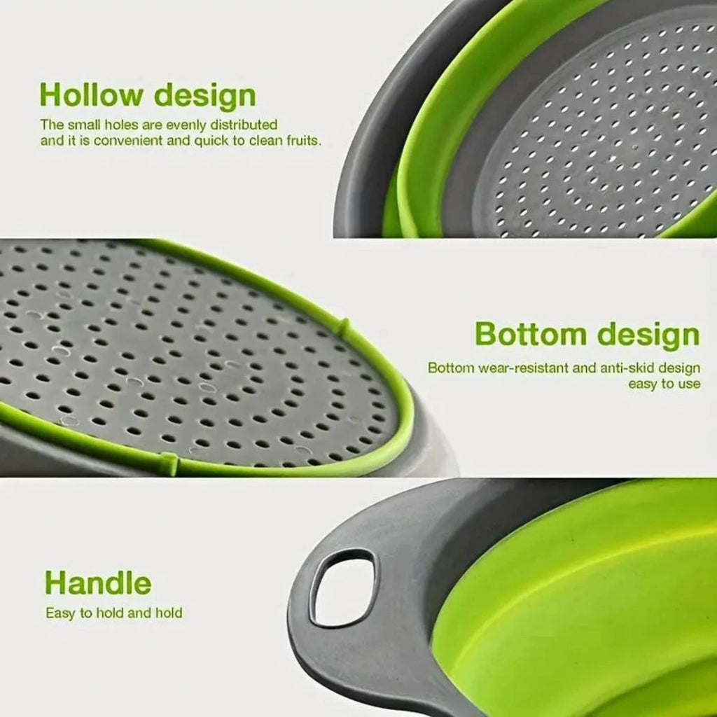 Kitchen Vegetable Washing Utensil, Circular Retractable Folding Drain Basket, Filter Basket, Vegetable Washing Basin, Fruit Blue