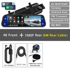 10"  Dash Cam 4K 3840*2160P Car Dvr Carplay Android Auto GPS 5G WIFI A