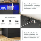 Dresser for Bedroom with Column Design,4 Drawer Dresser with Charging Station, Modern Bedroom Led Tall Black Dresser for Bedroom