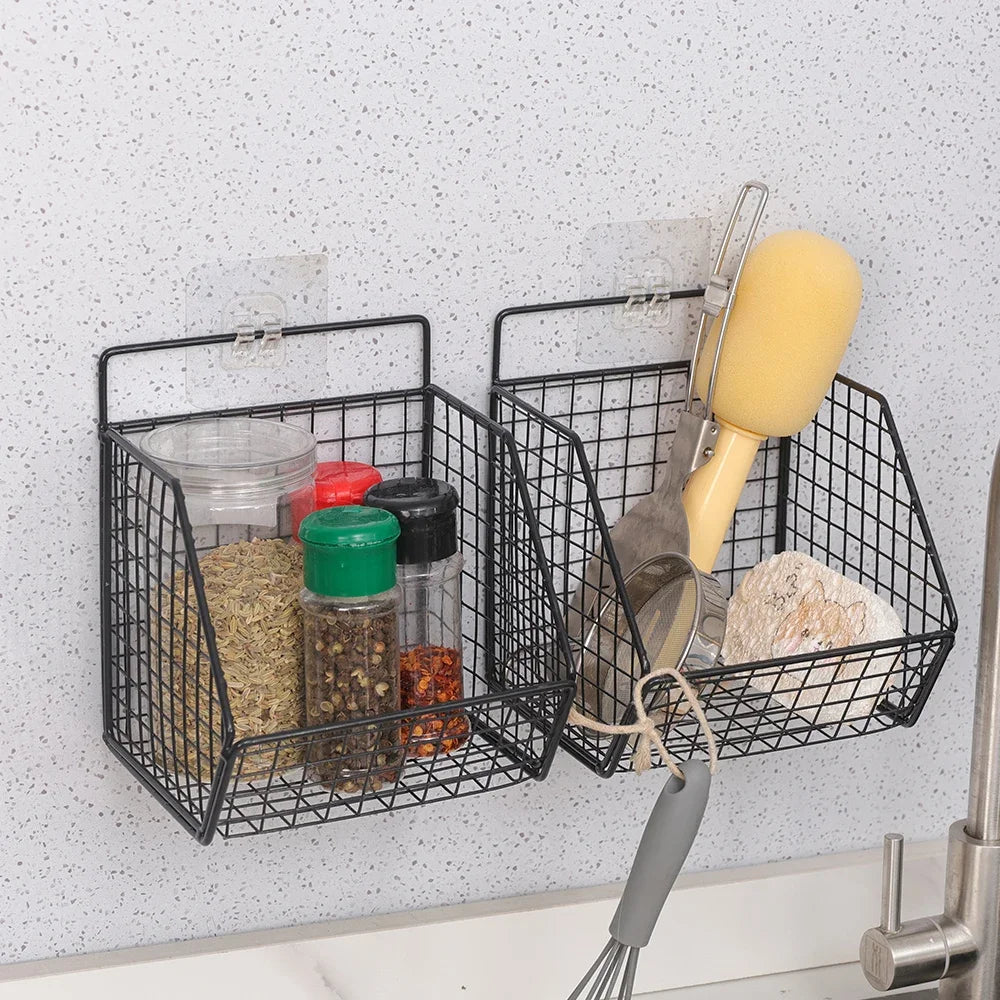 Kitchen Wall Mounted Storage Rack Vegetables Fruits Holder Onion Garlic Condiments Spice Single Layer Storage Shelf Organizer