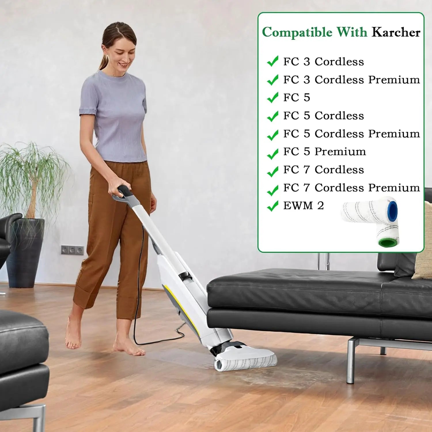 Rollers Brush Set for Karcher FC7 FC5 FC3D FC3 Cordless Hard Floor Cleanr, Multi-Surface Roller, Roller Brush Set for Kärcher FC