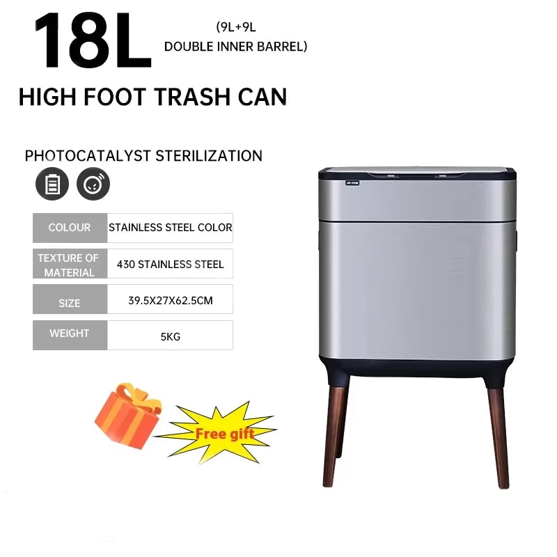 30L Smart Sensor Trash Can Bathroom Kitchen Tall Trash Can Light Luxury Stainless Steel Large Capacity Waterproof Free Gift
