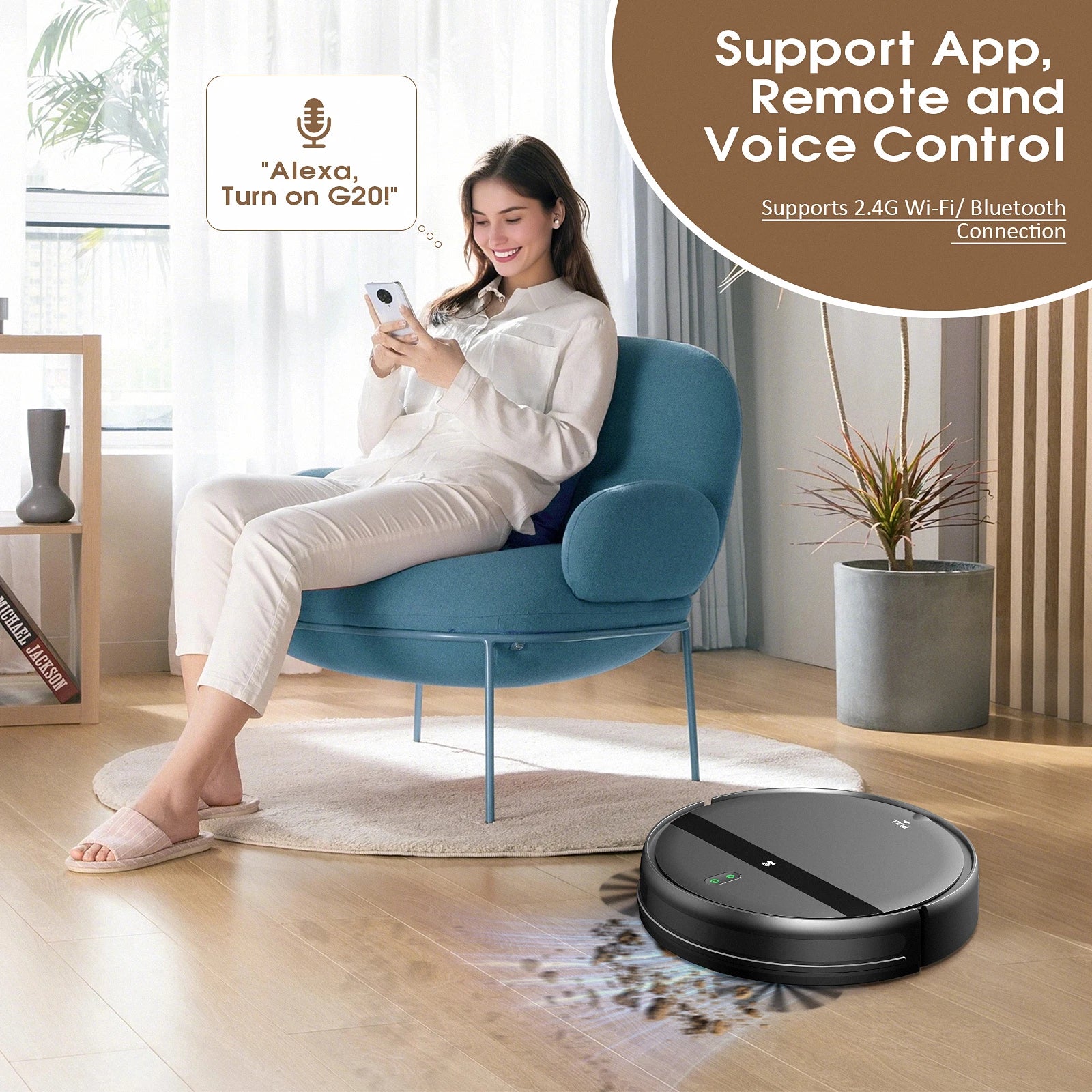 RAYFURN G20 Robotic Vacuum 6000Pa Auto-Charge/Vacuum-Mop 2-in-1 Programmable Cleaner Hardwood/Tile/Carpet Smart Cleaning System