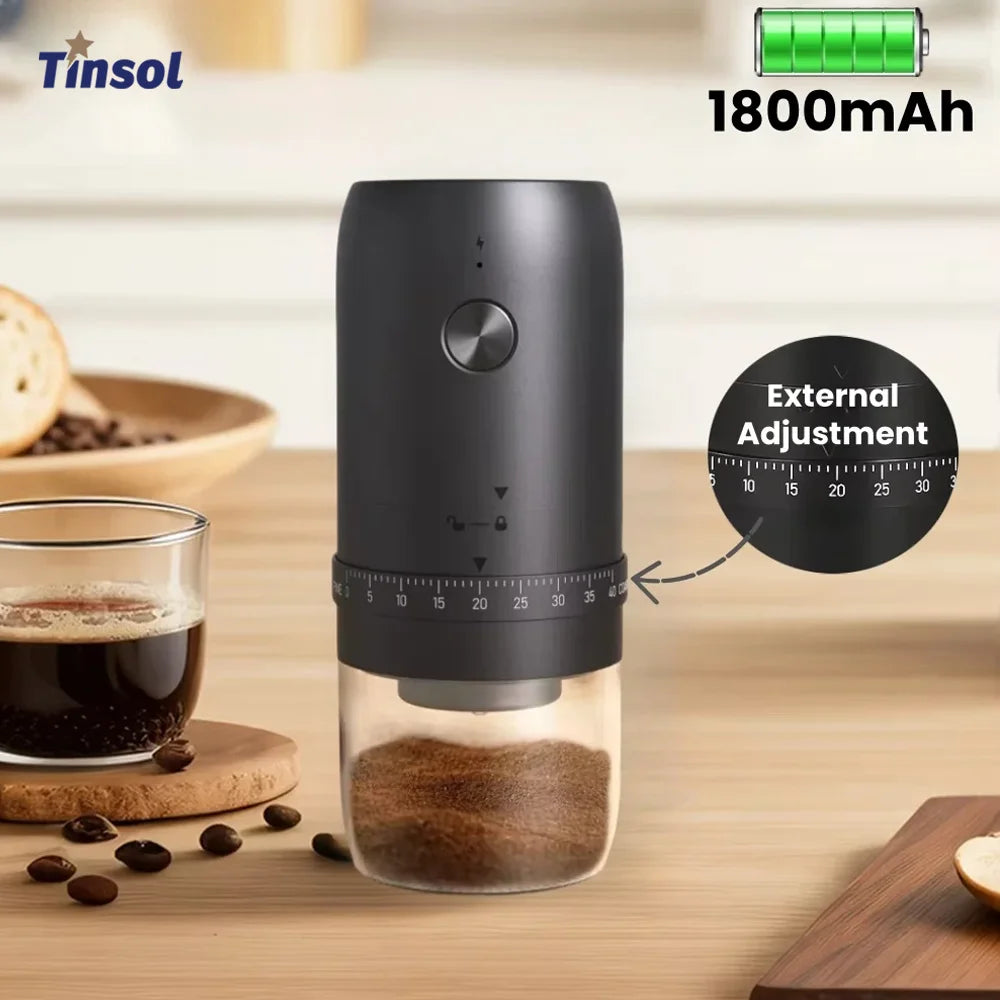 TINSOL 1800mAh Electric Coffee Bean Grinder 40 Speed External Adjustable Home Rechargeable Grinder Convenient Home Coffee Maker