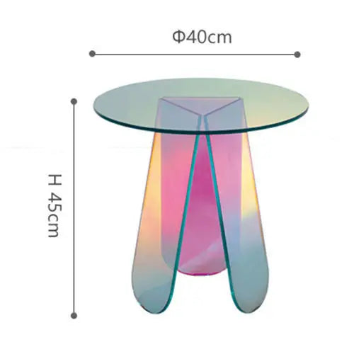 120cm Acrylic Rainbow Color Coffee Table Iridescent Glass End Table Round Side Table Modern Accent Table for Living Room
