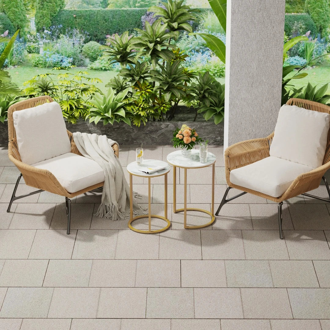 LUVODI Set of 2 Nesting Coffee Side Table Modern Accent End Table Metal Frame Round Sintered Stone Table Top for Living Room