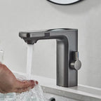 Gun Grey Smart Sensor Basin Faucet Digital Display Screen Hot Cold Water Mixer Tap Vanity Touchless Faucet For Bathroom Basin