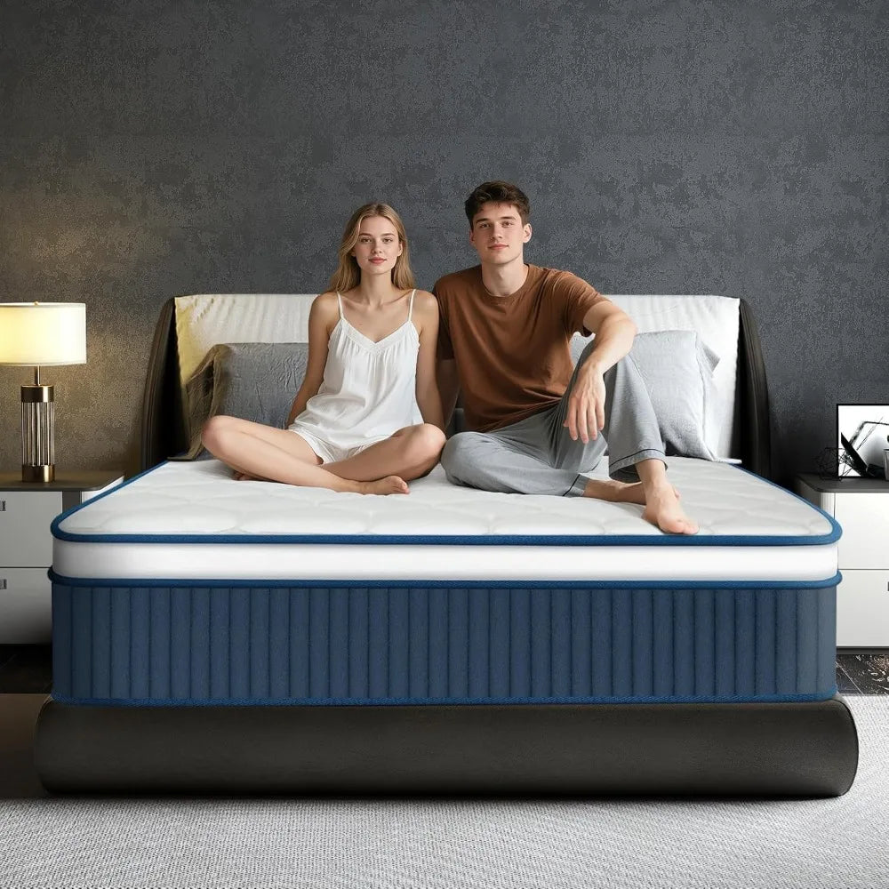 King Mattress 14 Inch, Hybrid King Size Mattress in a Box, Gel Memory Foam Mattress with Pocket Springs, Medium Firm Feel