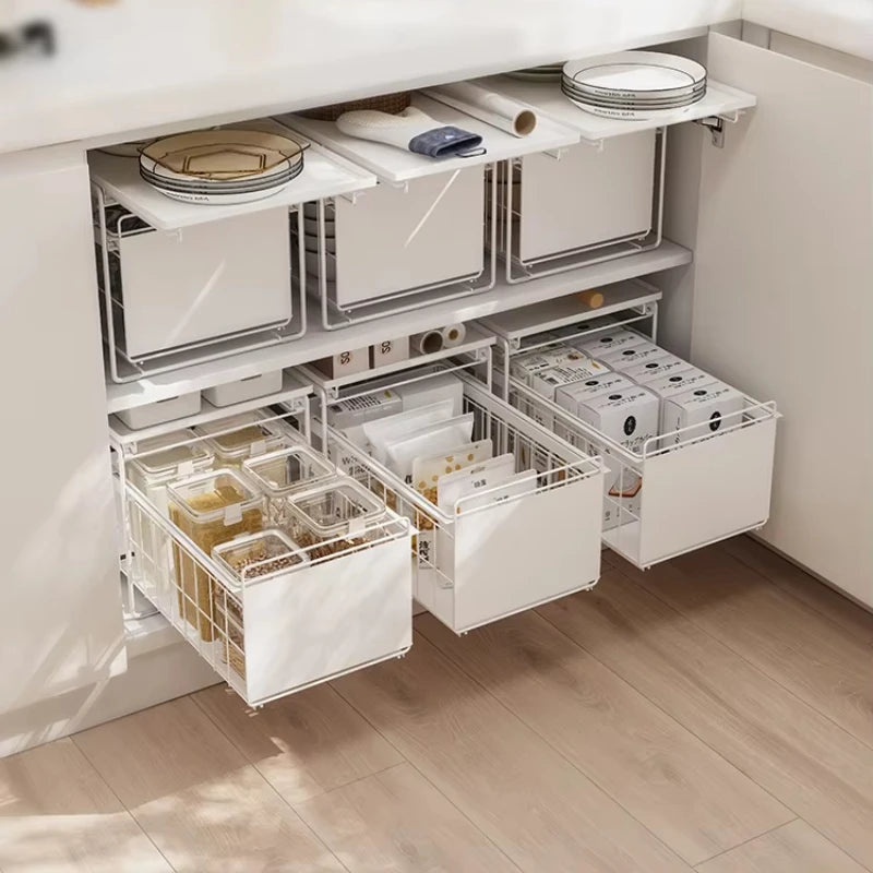 Large-Capacity Pull-Out Pot Storage Shelf Kitchen Sink Dual-Layer Cabinet Spice Organizer Pot Basket Pull out Shelf for Kitchen