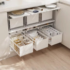 Large-Capacity Pull-Out Pot Storage Shelf Kitchen Sink Dual-Layer Cabinet Spice Organizer Pot Basket Pull out Shelf for Kitchen