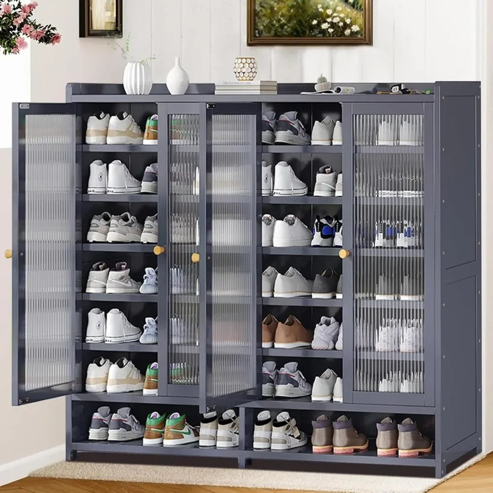 8-Tier Bamboo Shoe Cabinet – Freestanding Shoe Rack Organizer with 40-Pair Capacity, Includes Doors & Shelves for Stylish & Dur