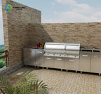 Custom Modern Outdoor Kitchen BBQ With Sink PVC Door Pizza Oven Small Refrigerator Cabinet Basket Kitchen Furniture