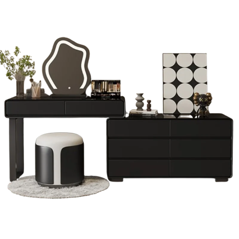 Organizer Lights Storage Vanity Tables Mirror Chair Set Cabinet Drawers Dressers Makeup Girl Black Coiffeuse Furniture Home
