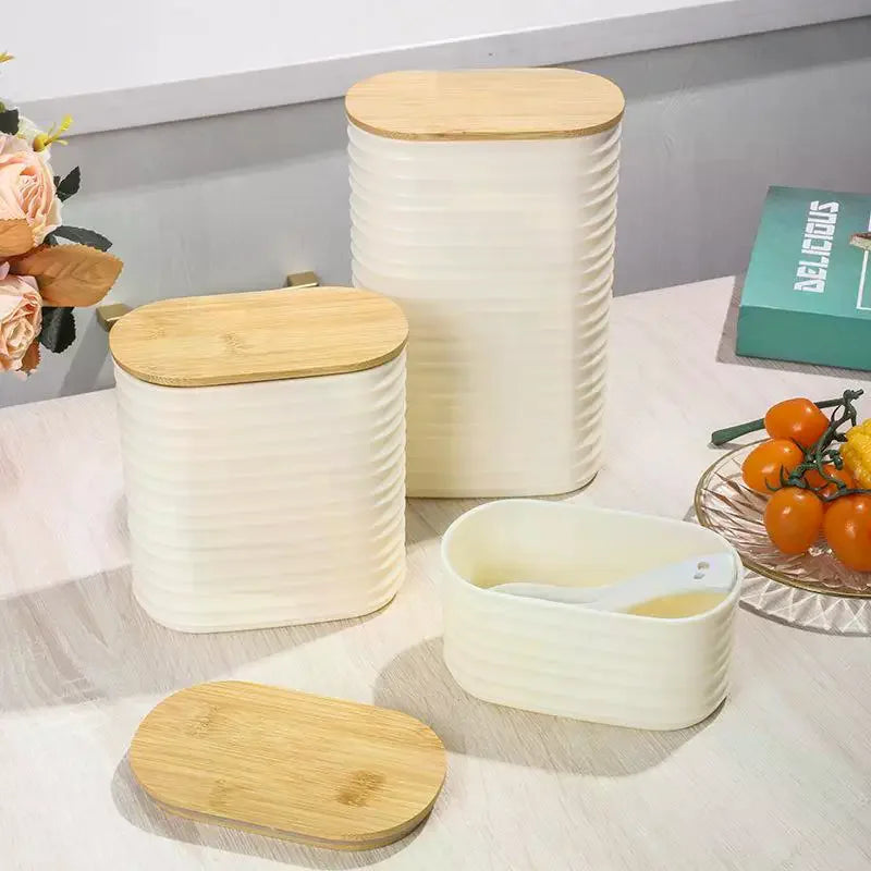 Wooden Lid Food Storage Jar - Sealed Kitchen Organizer Container With Lid For Efficient Pantry Storage And Organization