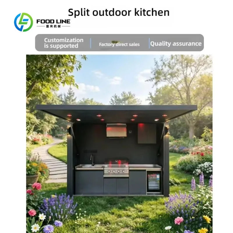 Customized Multi-functional Mobile Outdoor Kitchen Folding Party Kitchen Modern Stainless Oven Integrated Barbecue Kitchen