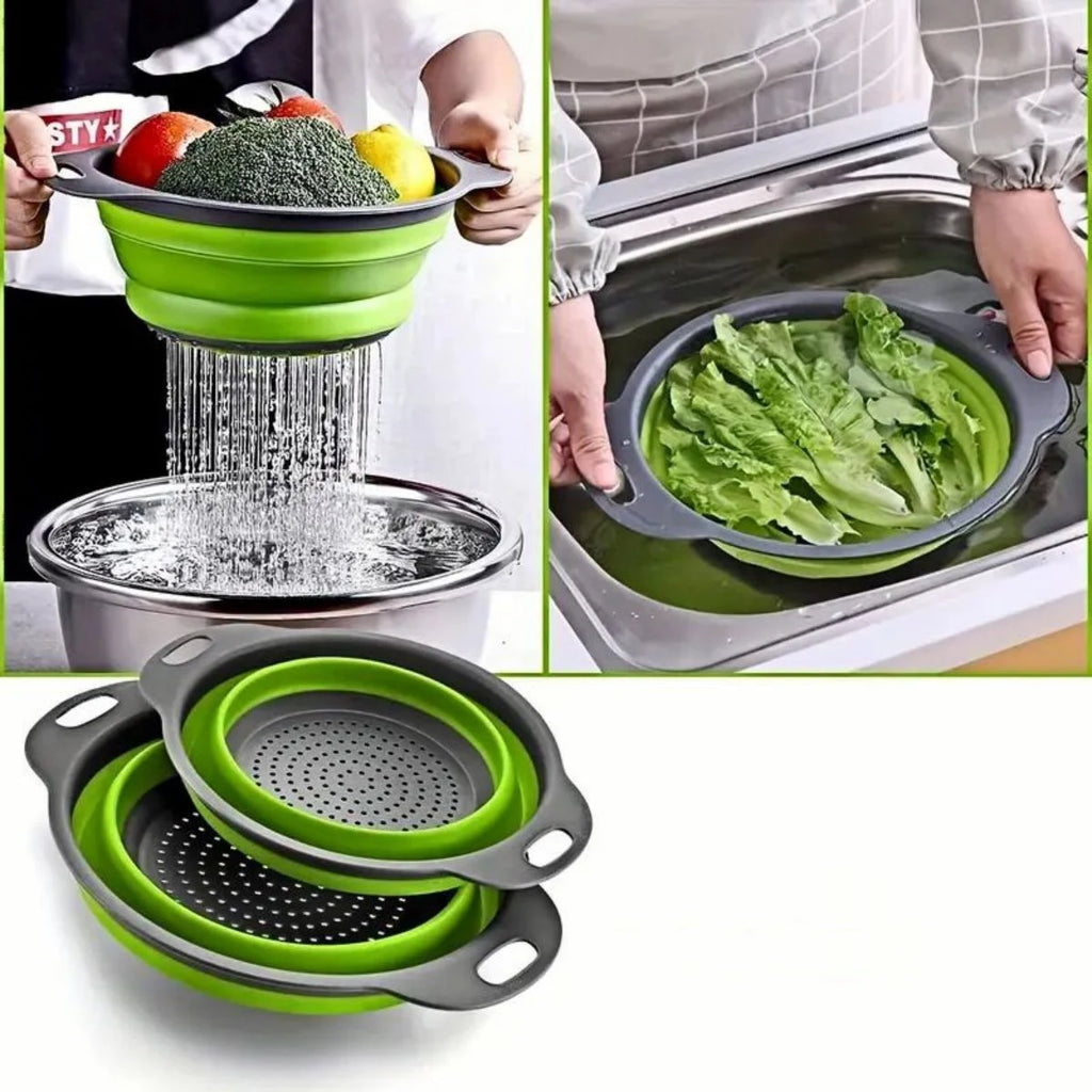 Kitchen Vegetable Washing Utensil, Circular Retractable Folding Drain Basket, Filter Basket, Vegetable Washing Basin, Fruit Blue