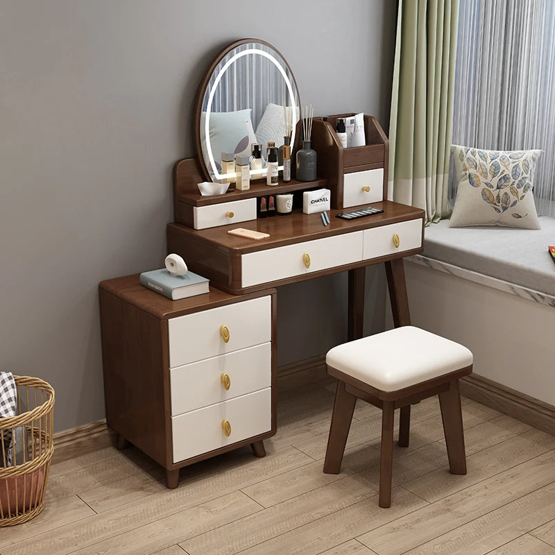 Bedroom Hairstyle Vanitys for Makeup Drawers and Mirror Makeup Dressing Table Furniture Pink Vanity Chair Solid Wood Dresser