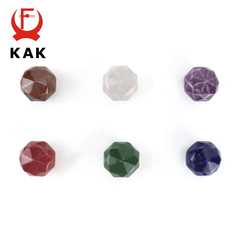 KAK 35mm Colorful Ceramic Cabinet Knobs and Handles Ruby Diamond Kitchen Handle Drawer Knobs for Kids Room Furniture Hardware