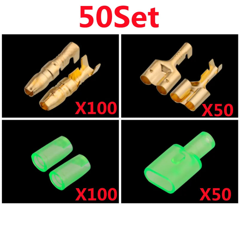10/20/50sets Car tools 4.0 bullet terminal   car electrical wire connector Green 4mm Male + Female 1 : 2 Cold press terminal