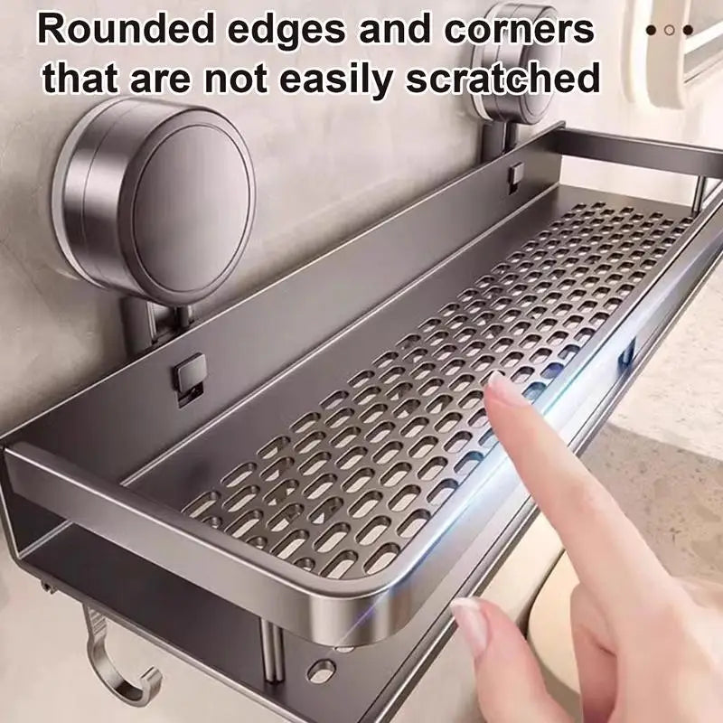 Vacuum Suction Cup Bathroom Shelf Wall Mounted Thickened Aluminum Bathroom Shelves No Drilling Shower Organizer Bathroom Storage