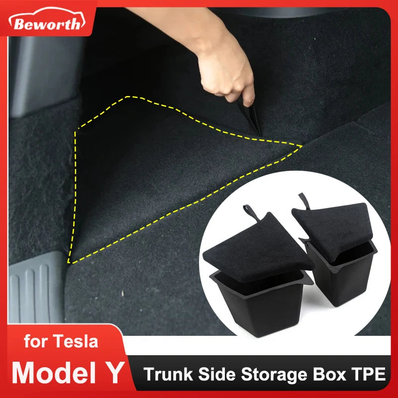 Rear Trunk Side Storage Box for Tesla Model Y 2024 Berlin Left Right Bins Organizer Tray Stowing Tidying Packet Car Accessories