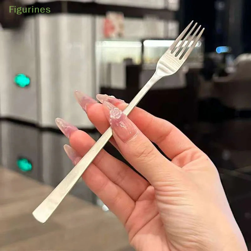 Korean Stainless Steel Dinner Forks Set Long Handle Four Tine Tableware for Salad Dessert Fruit Kitchen Cutlery
