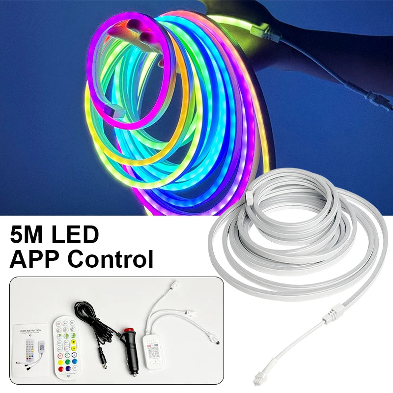 For Tesla Model Y 2021-2024 Frunk Brighten LED Strip APP Control RGB Flow Light Waterproof Flexible Trunk Silicone Interior Lamp