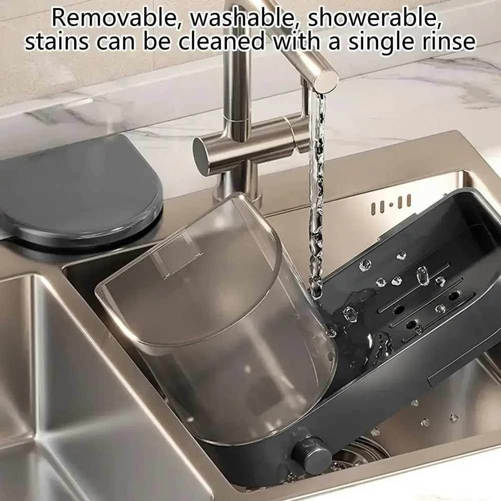 Kitchen Dish Soap Press Drain Storage Rack Punch-free Wall-mounted Kitchen Sink Press Soap Dispenser Kitchen Accessories