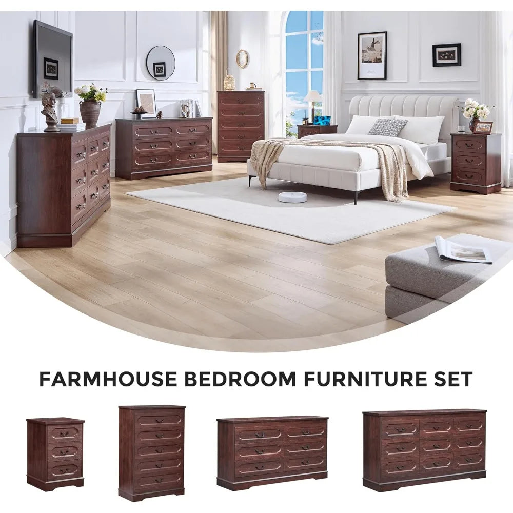 5 Drawer Dresser for Bedroom Farmhouse Cherry Wood Chest of Drawers for Bedroom Dresser, Rustic 46" Tall Wide Drawers Dressers