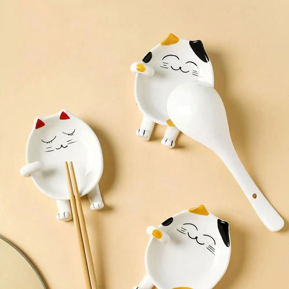 Kitchen Cartoon Storage Organizer Ceramic Pot Lid Stand Stove Holder Utensil Rack Spoon Rest