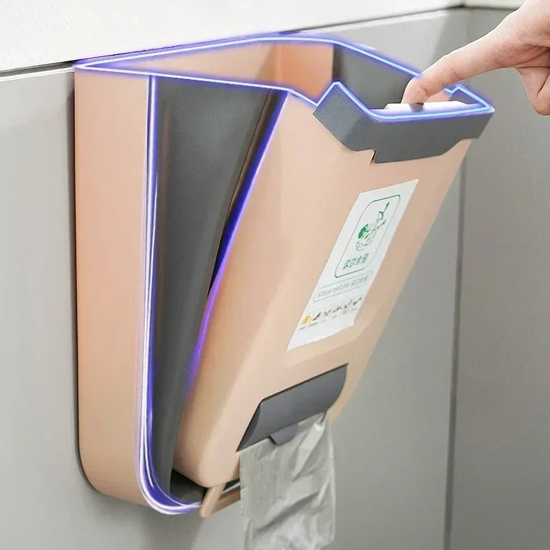 Kitchen Wall-mounted Folding Trash Can Household Cabinet Hanging Storage Trash Basket Creative Classification Hanging Trash Can