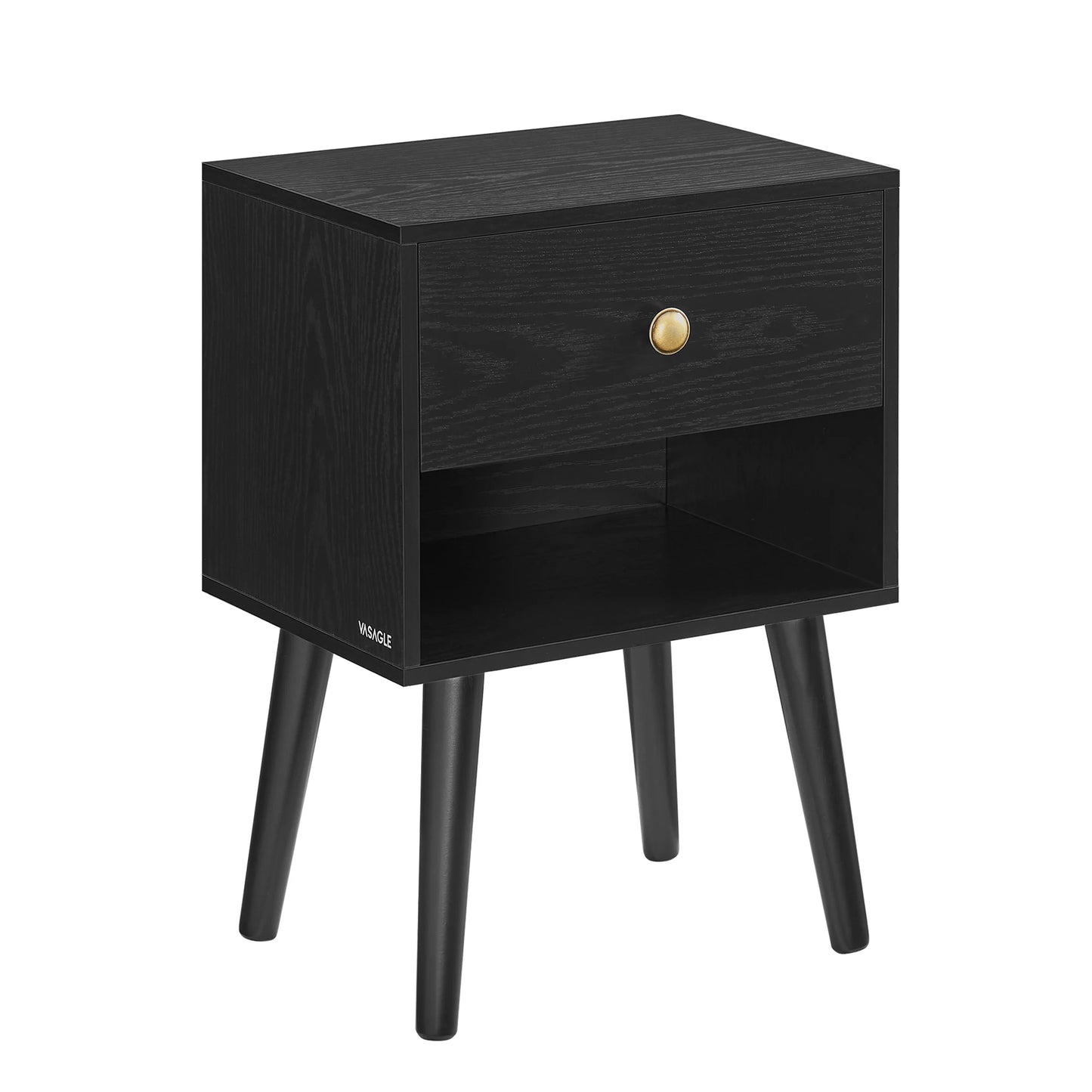 VASAGLE Bedside Table, Side Table with Storage Drawer and Open Shelf, Solid Wood Legs, End Table for Living Room, for Bedroom