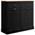 Trash Cabinet Tilt Out Freestanding, Pet Proof Kitchen Trash Cabinet Laundry Hamper with Cutting Board, Wood Garbage Recycling S