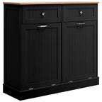 Trash Cabinet Tilt Out Freestanding, Pet Proof Kitchen Trash Cabinet Laundry Hamper with Cutting Board, Wood Garbage Recycling S