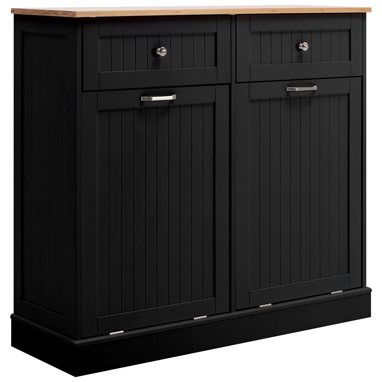 Trash Cabinet Tilt Out Freestanding, Pet Proof Kitchen Trash Cabinet Laundry Hamper with Cutting Board, Wood Garbage Recycling S