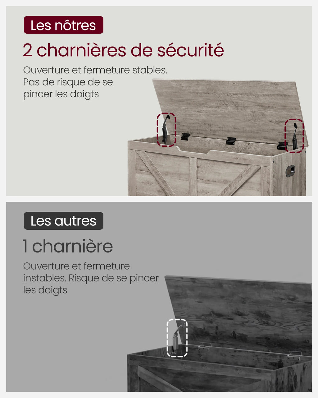 VASAGLE Storage Chest, Storage Bench, Blanket Box with 2 Safety Hinges, Shoe Storage Bench, Farmhouse Style, 40 x 100 x 46 cm