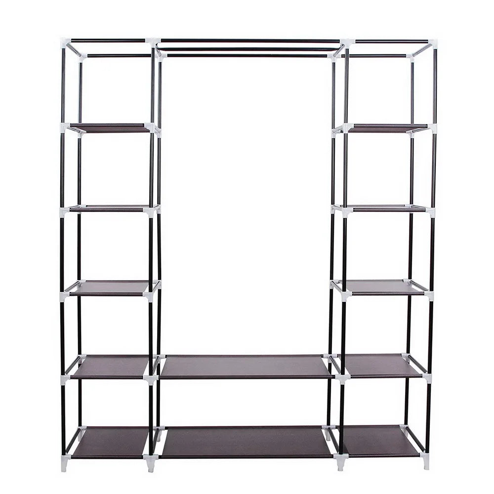 69" Portable Clothes Wardrobe Storage Organizer with Non-Woven Fabric Quick and Easy To Assemble Extra Strong and Durable Dark