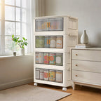 Plastic Folding Storage Cabinet, Multi-Shelf Organizer for Bedroom & Living Room, Compact Household Storage Cabinet