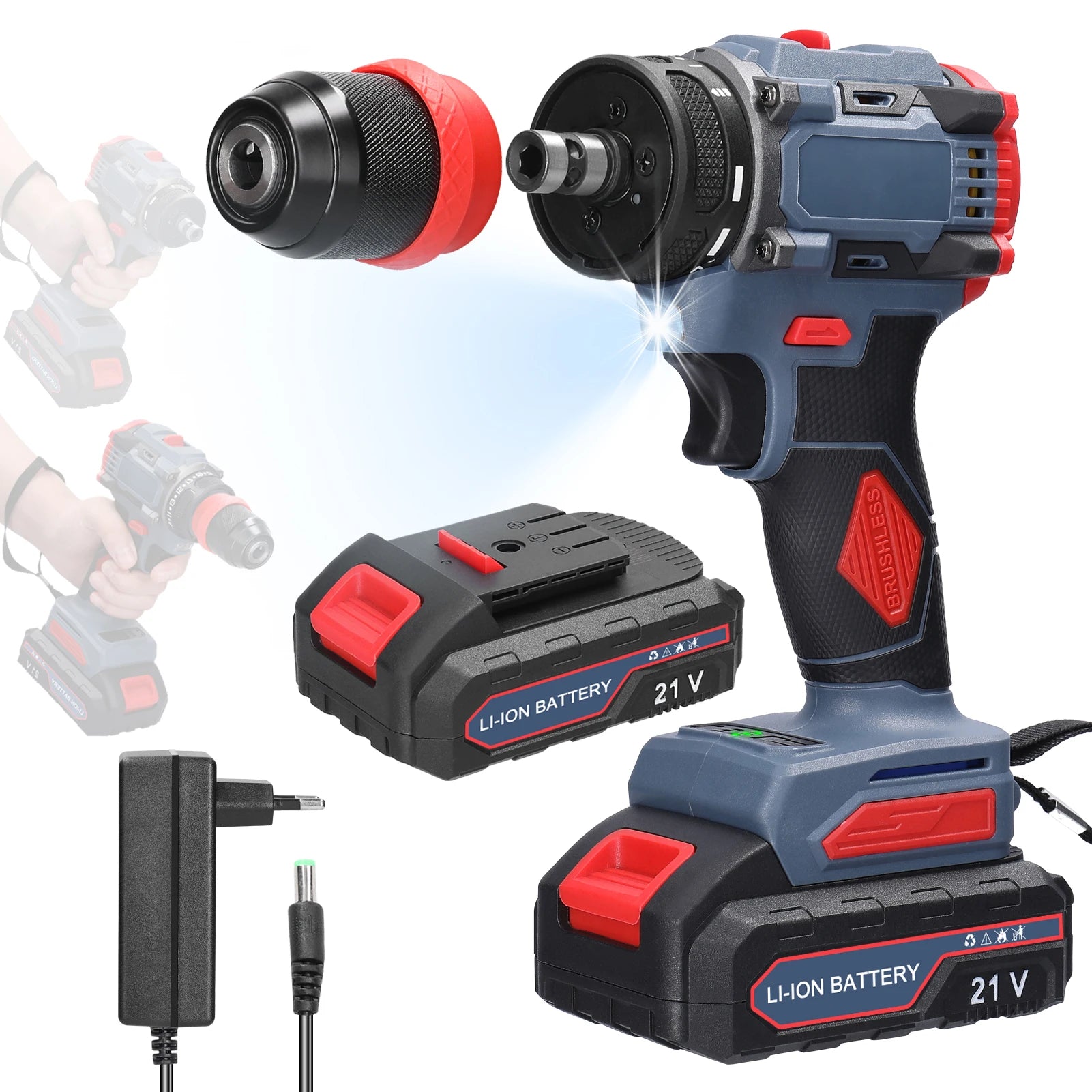21V 2in1 Lithium Drill Electric Screwdriver Multi-function Power Tool 55Nm Torque Brushless Motor Practical Screw Driver Repair