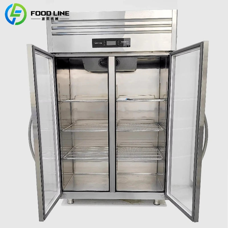 China Factory Commercial Kitchen Stainless Steel 2 Doors Display Refrigerator for Beverage Storage